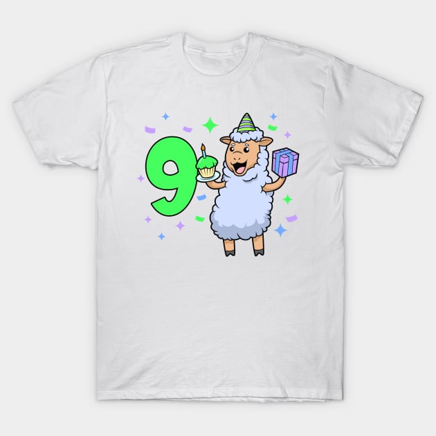 I am 9 with sheep - girl birthday 9 years old T-Shirt by Modern Medieval Design
